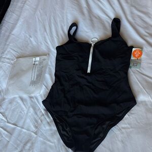Black One-Piece Swimsuit with Zipper